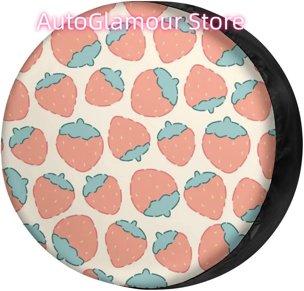 Pastel Strawberry Spare Tire Cover Wheel Protectors Sun Protector Waterproof for SUV Truck and Many Vehicle