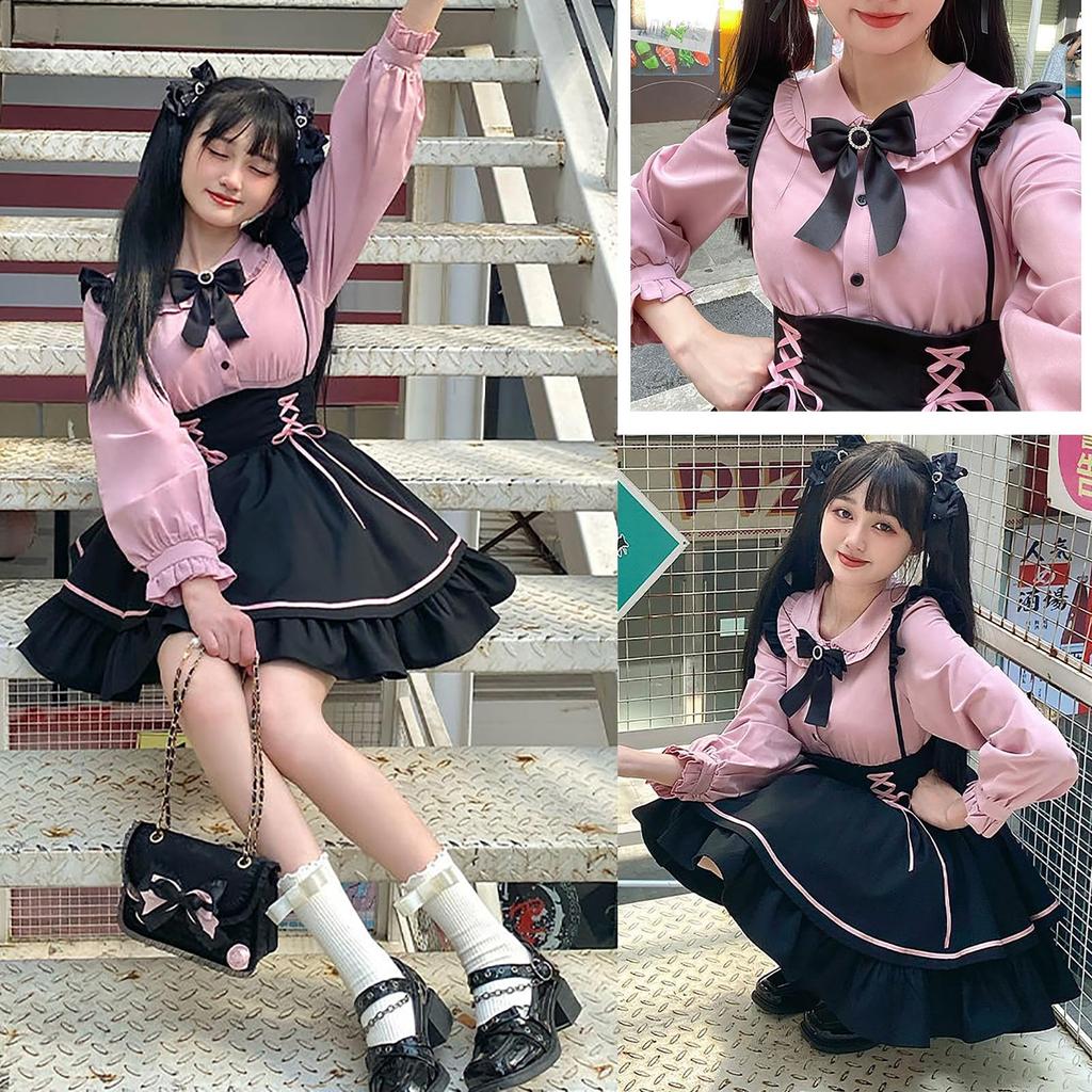 Suspender and This Mini Dress Features a Bow and a Long or Short Sleeve Top and Perfect for a Mori Girl This Dress Features a Ribbon and Is Perfect