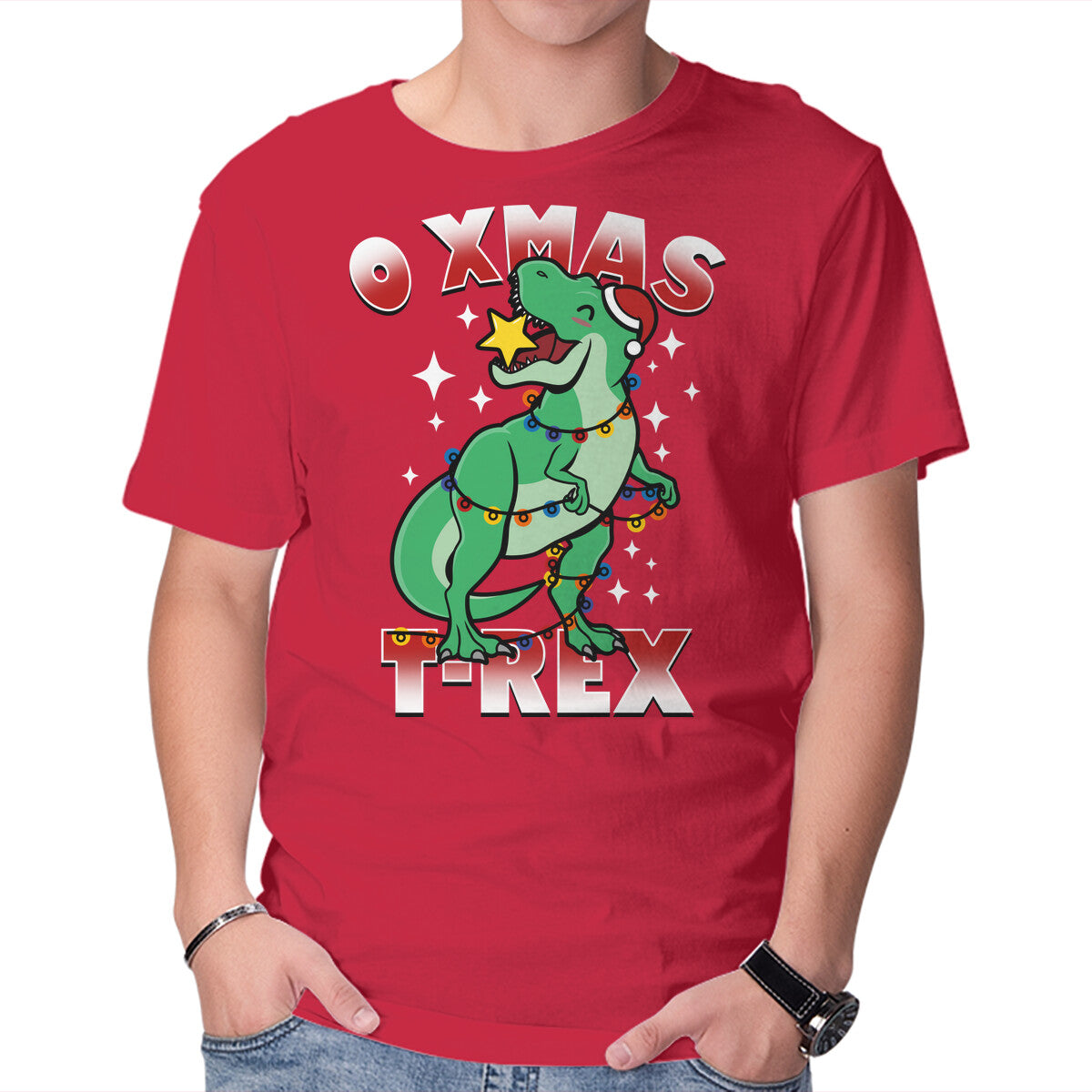 Unisex Crew Neck T-Shirt O Xmas T-Rex Graphic Short Sleeve Casual Tee L