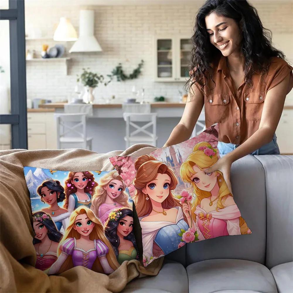 Pillow Covers Cartoon Cute Disneys Elsa Ariel Princess Sofa Decorative Home Double-sided Printing Short Plush Cute Cushion Cover