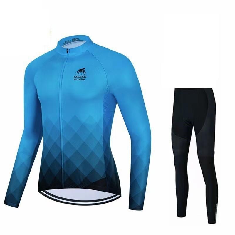 Mens Long Sleeve Cycling Jersey Set Quick Dry Breathable Lightweight Road Mountain Bike Apparel Fall Season