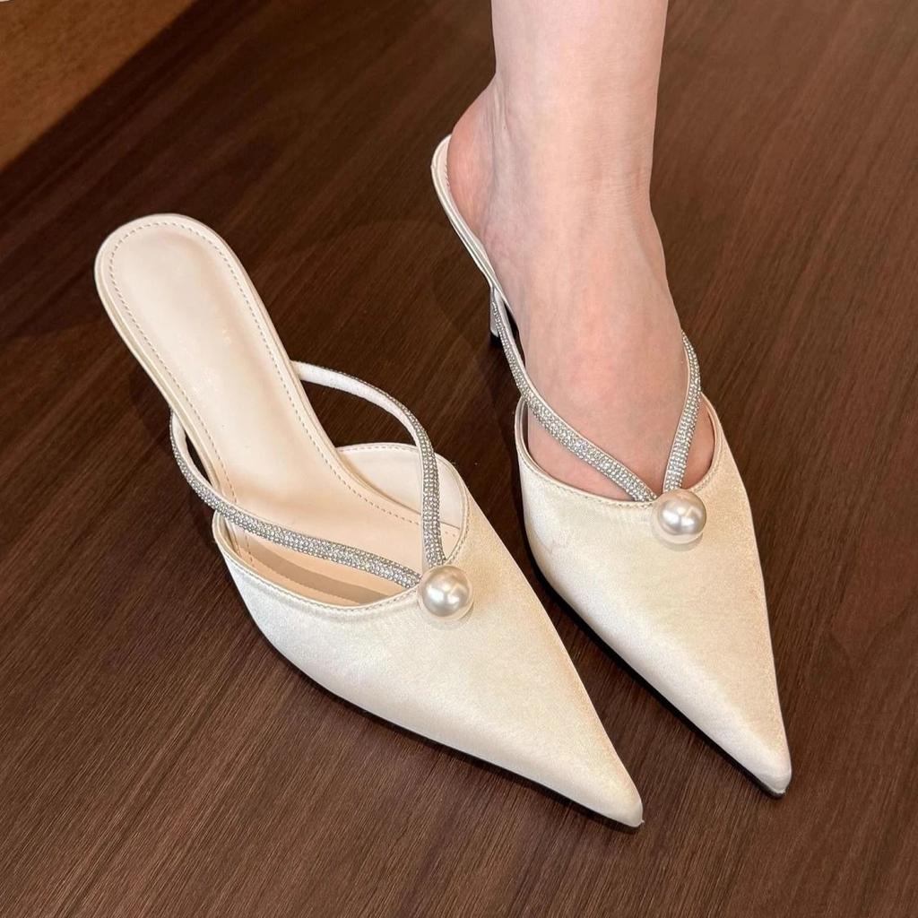 Fashion Slides White Heeled Women's Slippers and Ladies Sandals Sexy Shoes Summer 2025 High Quality Casual Trend Footwear Korea Style 39