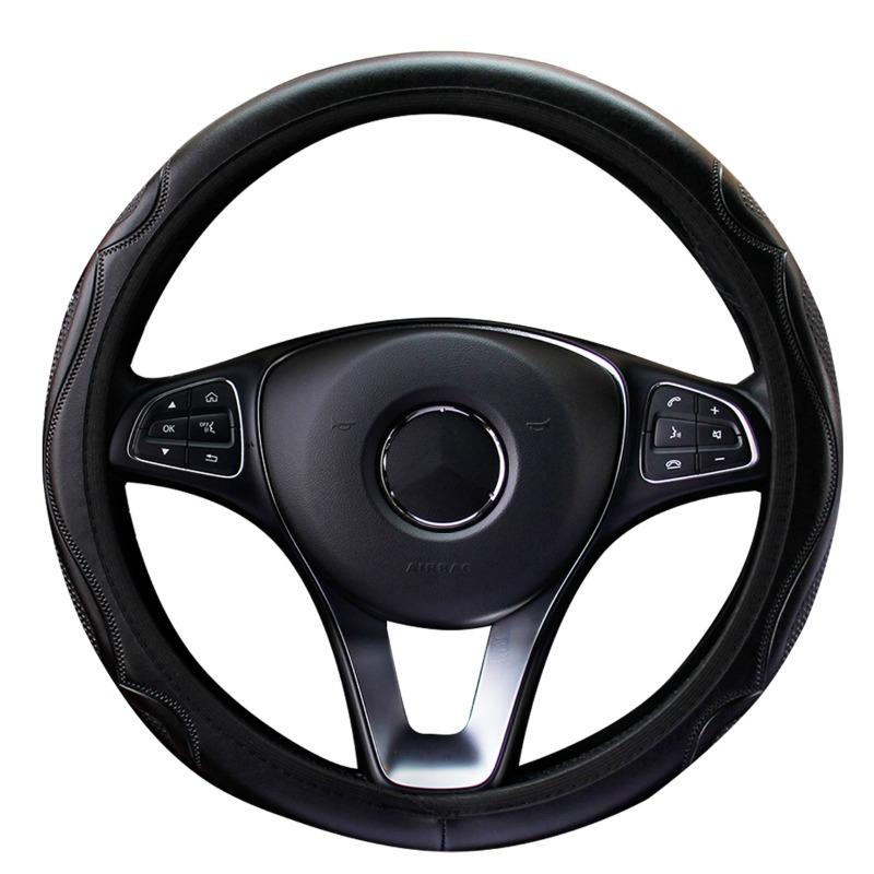 Four Season Universal Car Steering Wheel Cover Wear-resistant Embossed Leather Comfortable and Soft Suitable for 14.5-15 Inches