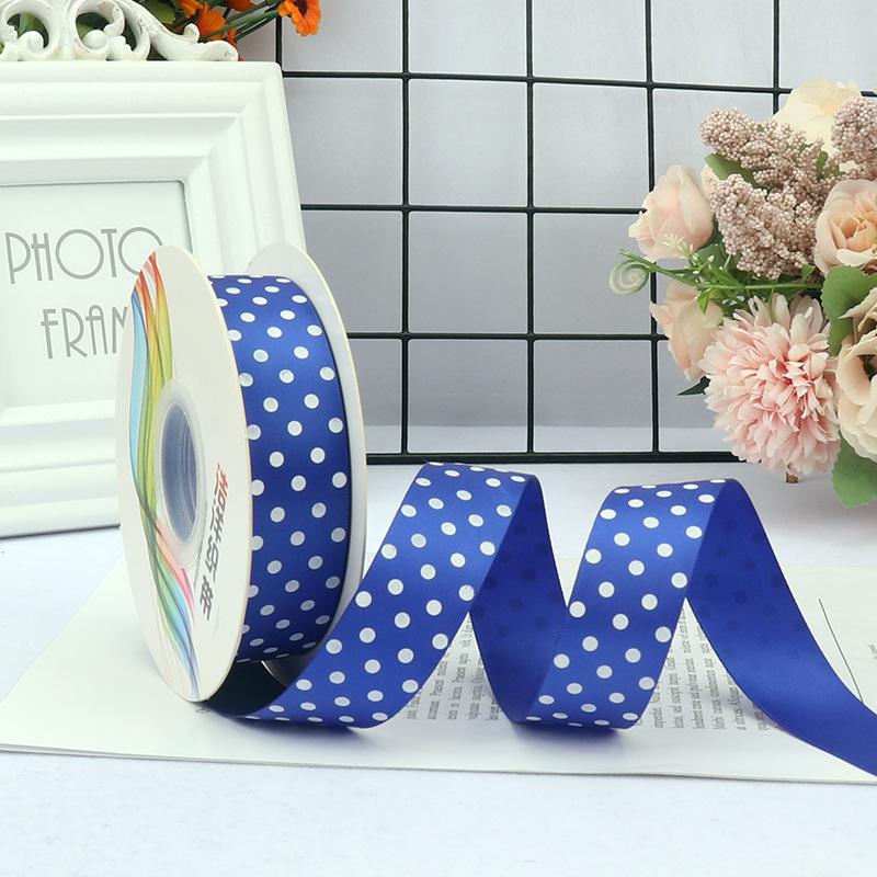 

Двухсторонний ленточный материал в горошек, сделай сам, ручная работа, материал для подарка, лента для упаковки букета, лента для упаковки подарков и цветов, тесьма sapphire blue; 2.5c wide 25 yards