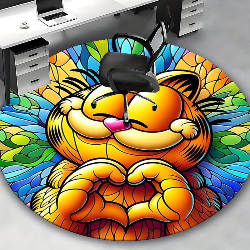 1pc Garfield Stained Glass Design Round Carpet - Office Chair Mat, Non-Slip Rug for Home Decor, Living Room, Bedroom, Game Room, Anime Gift, Seasonal