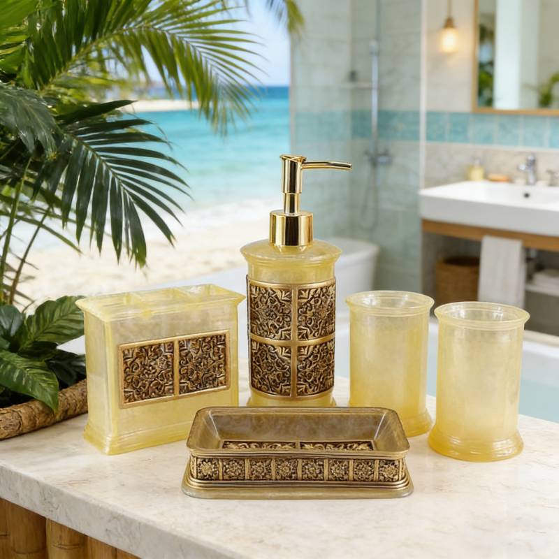 Contemporary Glass Soap Dispenser And Toothbrush Container With Elegant Finish For Bathroom Decor