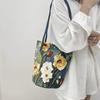 Floral Pattern Canvas Bucket Bag Women'S Shoulder Bag Casual Large Capacity Handbag