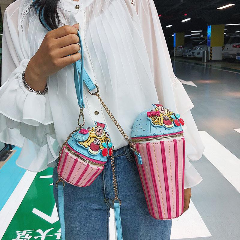 Ice Cream Cartoon Girl Small Pu Crossbody Bag With Chain For Daily Casual Use