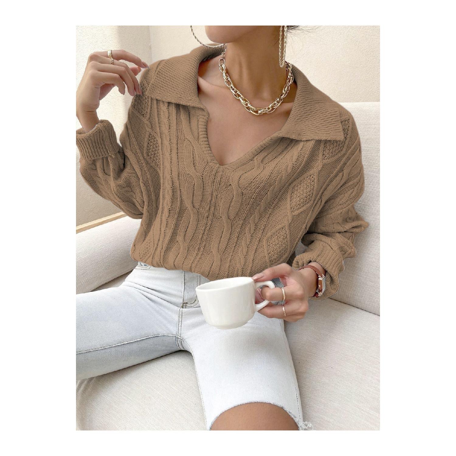 

Knit Patterned V-neck Knitwear Sweater Camel S