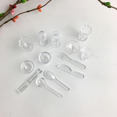 13Pcs/Set Mini Transparent Kitchenware Toy Drink Cups Dish Plate Tableware Miniatures Diy Pretend Play Mini Plastic Cup Toy