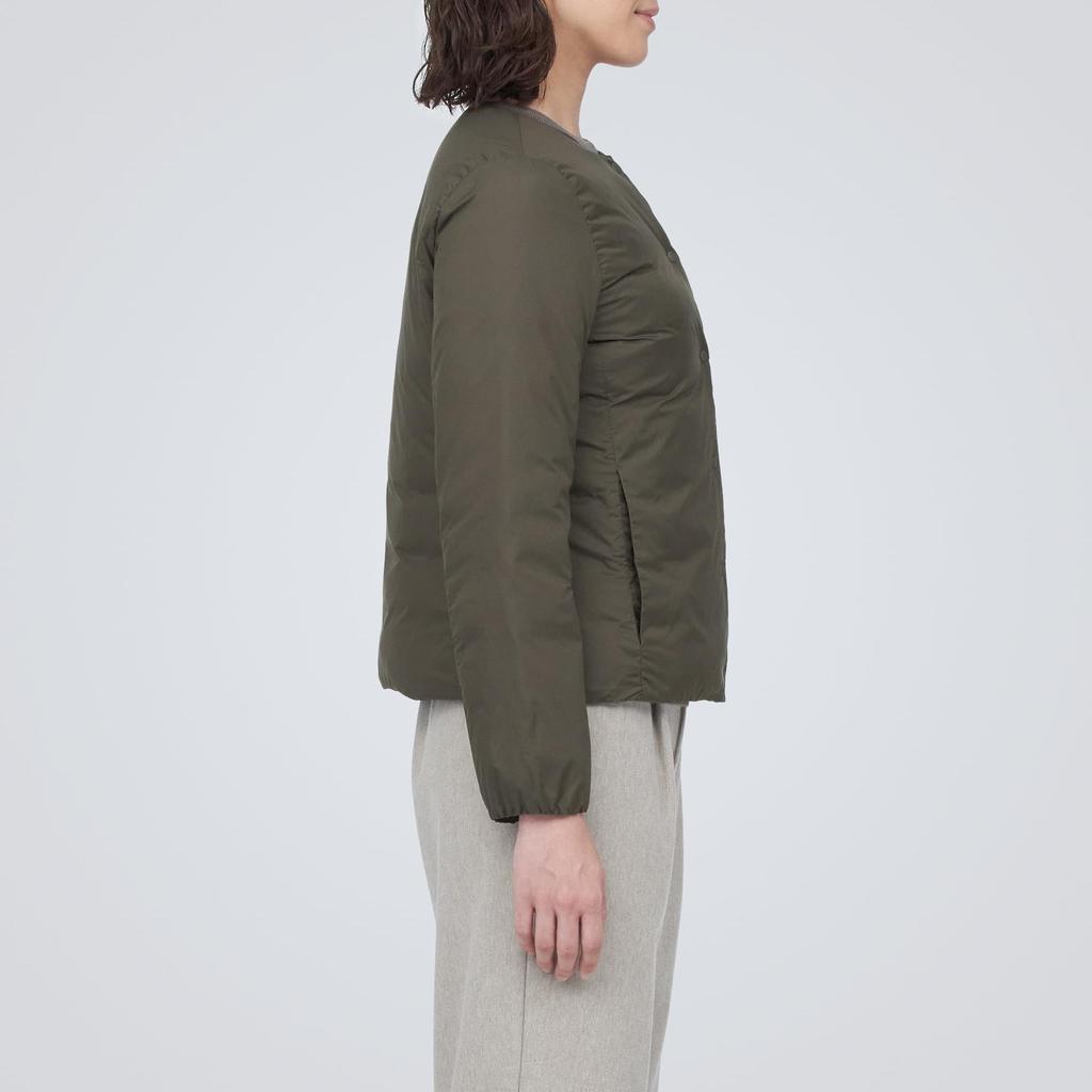MUJI Lightweight Down Collarless Khaki Size XS Women's Jacket, (Anti-Static Lining), Green, (BD0X4A3A)