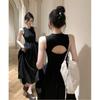 New French Retro Chic Waist Long Dress Temperament Sleeveless Design Back Hollow Dress Women