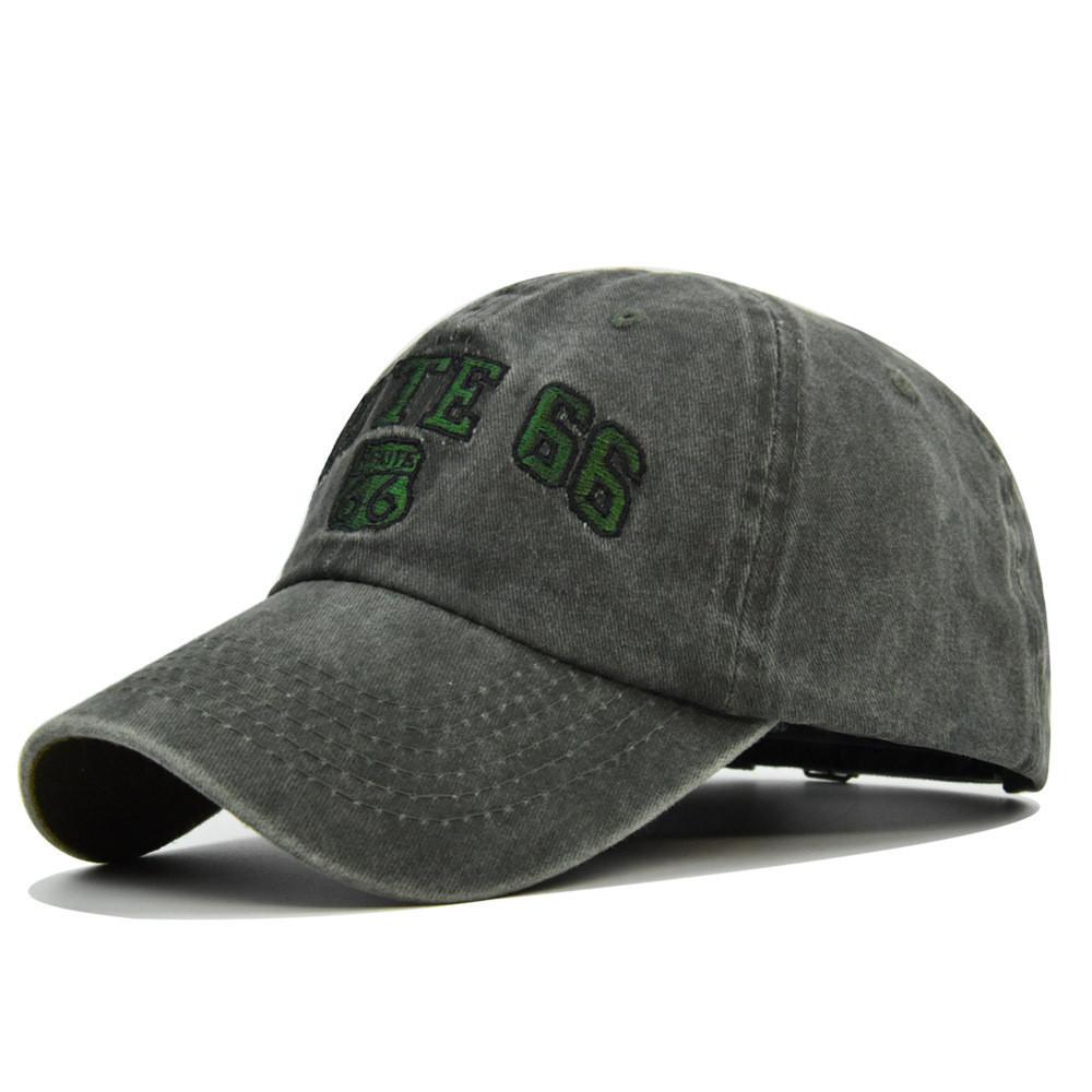 Route 66 Vintage Embroidered Baseball Cap Washed Denim Duckbill Cowboy Hat Sun Hat