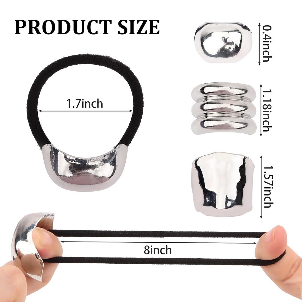 6PCS Metal Hair Ties for Women, Silve Hair Cuffs Ponytail Cuff for Thick Hair Geometric Elastic Hair Accessories
