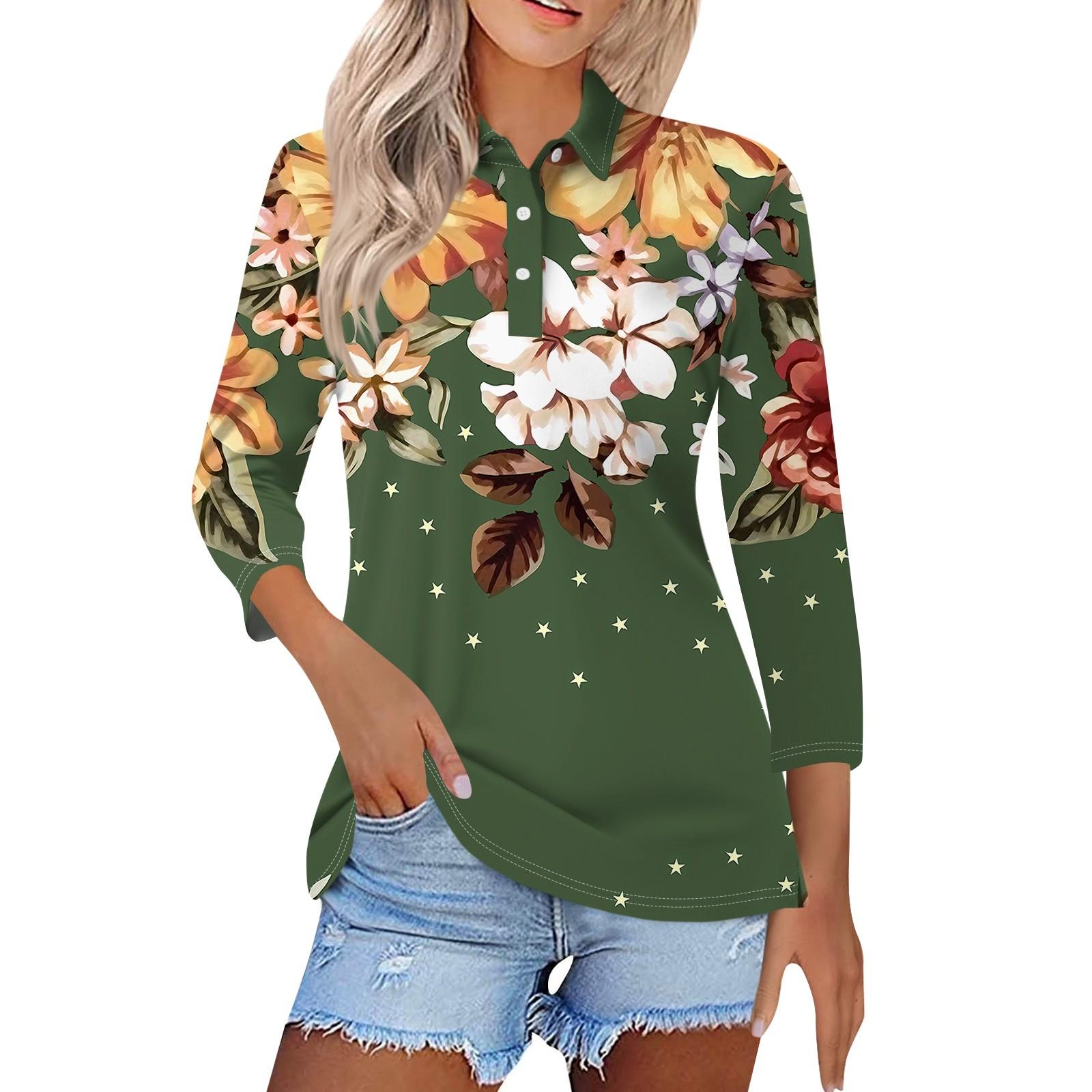 

Женская модная повседневная рубашка с короткими рукавами 3/4 с лацканами и принтом, женские топы на пуговицах L армия зеленый