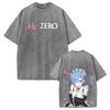 Cute Rem Re:ZERO Anime Printed T-shirt Harajuku Vintage Washed T Shirt Men Clothing Oversized Short Sleeve Cotton Tees Tops