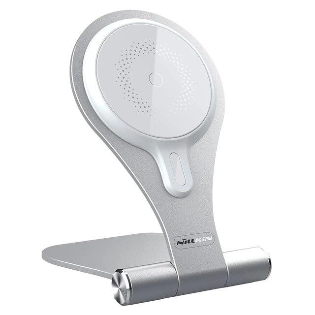 

Магнитное беспроводное зарядное устройство для iPhone 13 Pro Max, быстрое зарядное устройство 15 Вт, подставка для беспроводной зарядки MagStand для IPhone 12 Pro Max серебряный