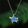 Bohemia Cute Turtle Pendant Necklace For Women Inlay Imitation Blue Opal Necklace Wedding Party  Christmas Gifts for Her