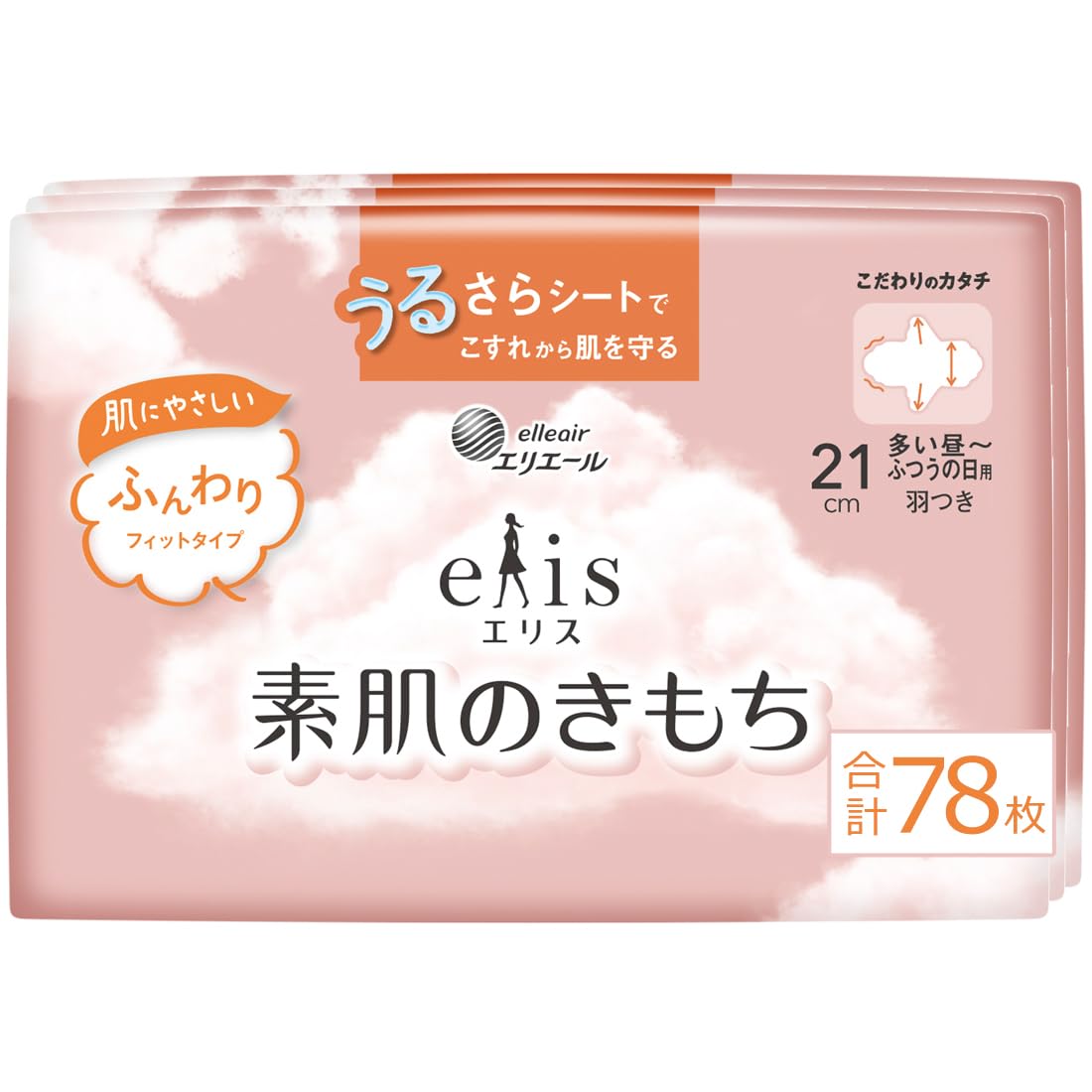 

Ellis Bare Skin Feeling with Wings 21cm heavy flow during the day to normal 78 sheets (for days) [Bulk Purchase]