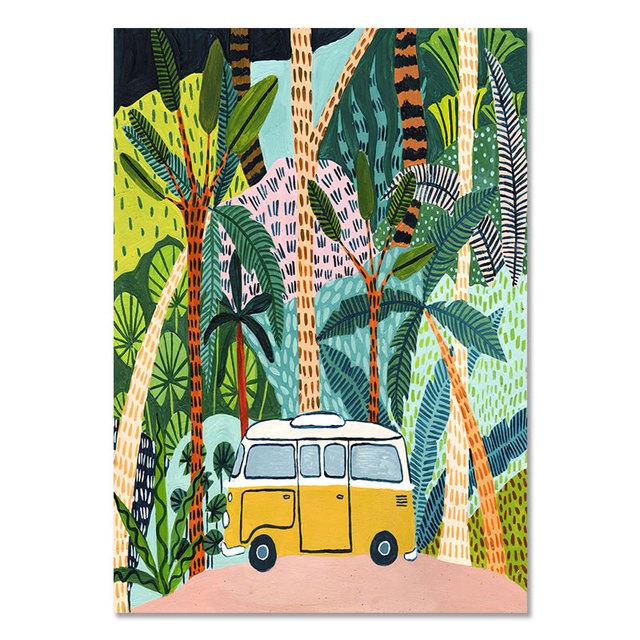 Tropical Colorful Girl Car Flower Koala Leopard Wall Art Malba na plátně Plakáty a obrazy Nástěnné obrazy pro dekoraci obývacího pokoje Bez rámu