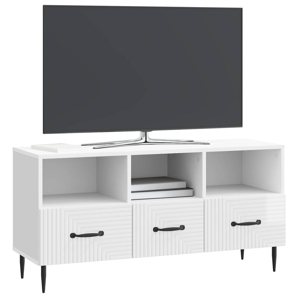 TV Stand High Gloss White 102 x 34.5 x 50 cm Particleboard