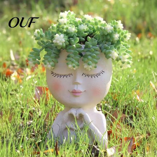 Decorative Girl Statue Vase Face Planter Pot, Cute Resin Head for Succulents Flowers, Flower Succulent Plant Container Unique Indoor Bedroom