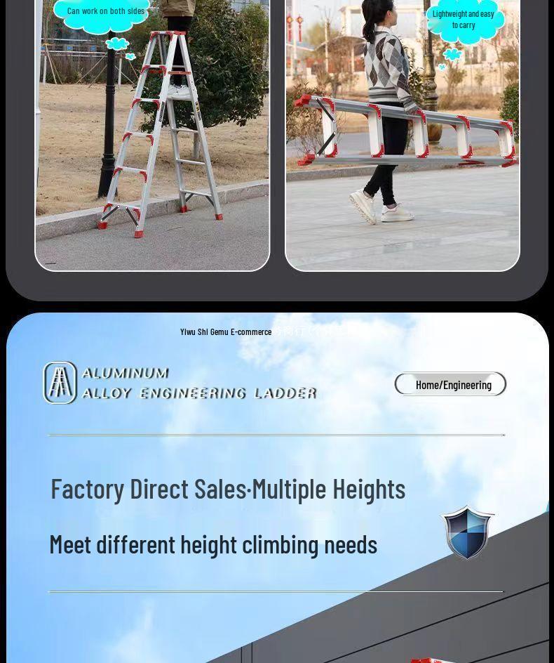 Heavy-Duty Aluminum Double-Sided A-Frame Telescopic Ladder for Household and Attic Use