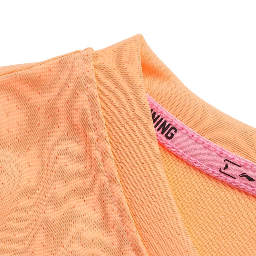 Li-Ning Comfortable Casual Solid Color Breathable Round Neck Pullover Short Sleeve T-Shirt Women Tops Candy-Orange ATSU006-4