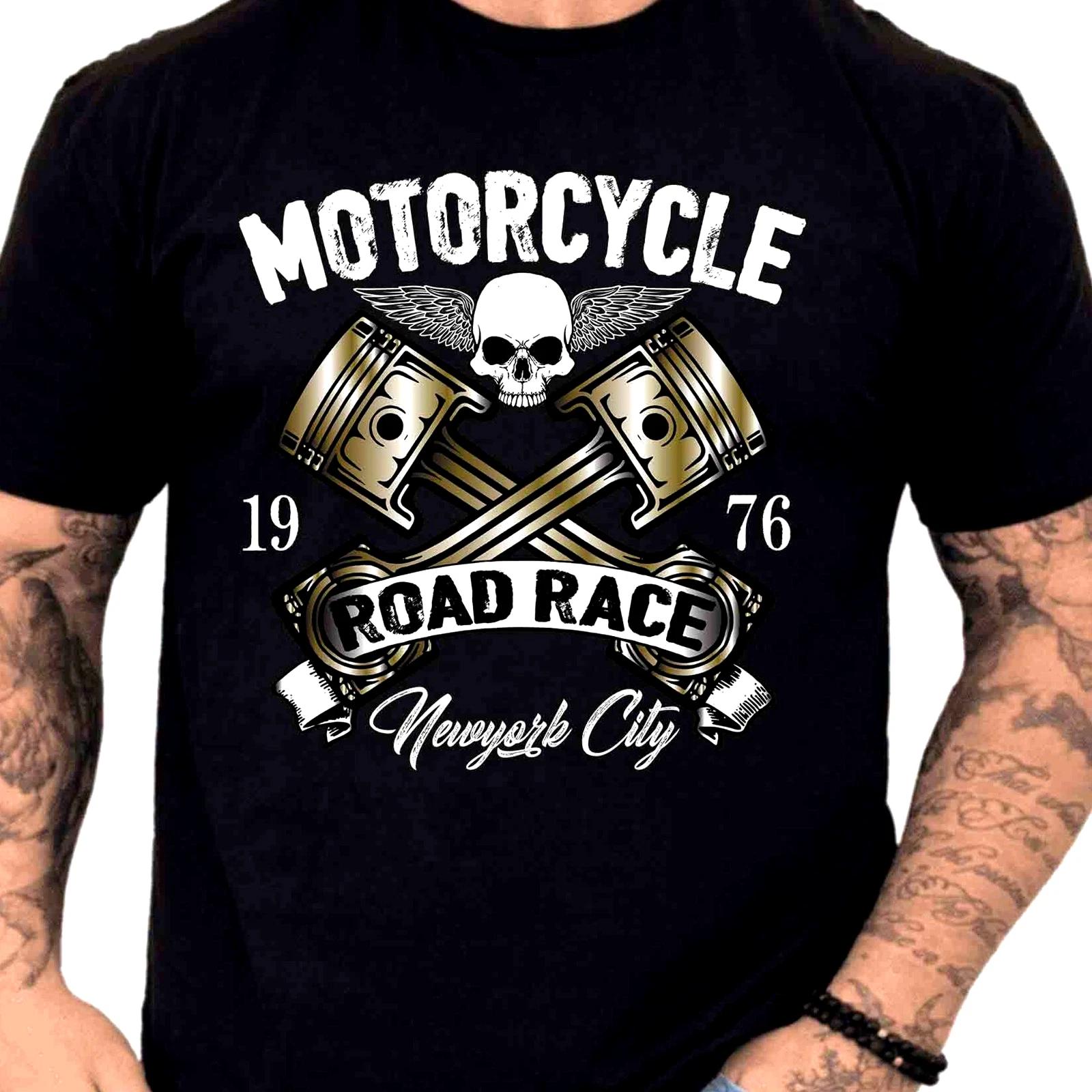Motorcycle Road Race Skull Piston Graphic T-Shirt Biker Vintage Racing Tee 2XL