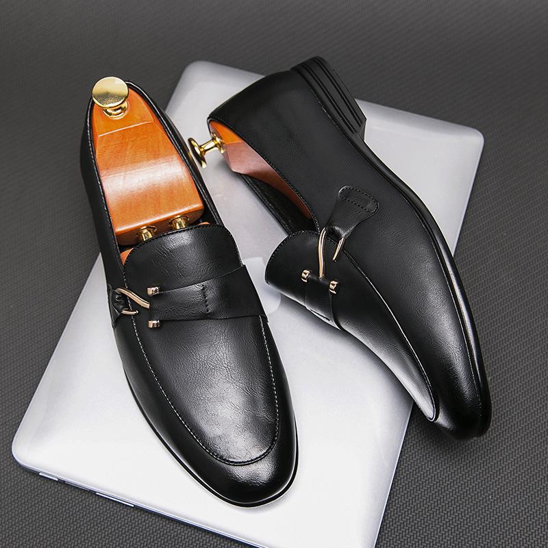 Small Leather Shoes Lazy Pointed Hair Stylist British Block Business Dress Casual Shoes