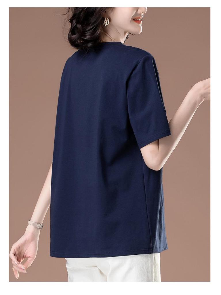Women's Summer Plus Size Cotton T-Shirt - Loose Fit, Tummy Control, Half-Sleeve