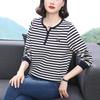 Women's Large-size Striped T-shirt Fashionable Spring and Autumn V-neck Pure Cotton Inner and Outer Base Shirt Versatile Top