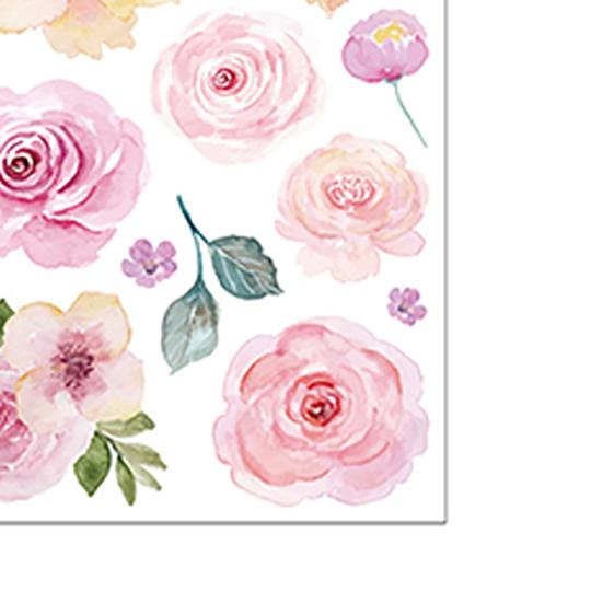 4 Sheets Flowers Wall Decals Watercolor Peony Floral Leaves Wall Stickers Peel And Stick Wall Decor for Girls Bedroom Nursery Classroom Living Room
