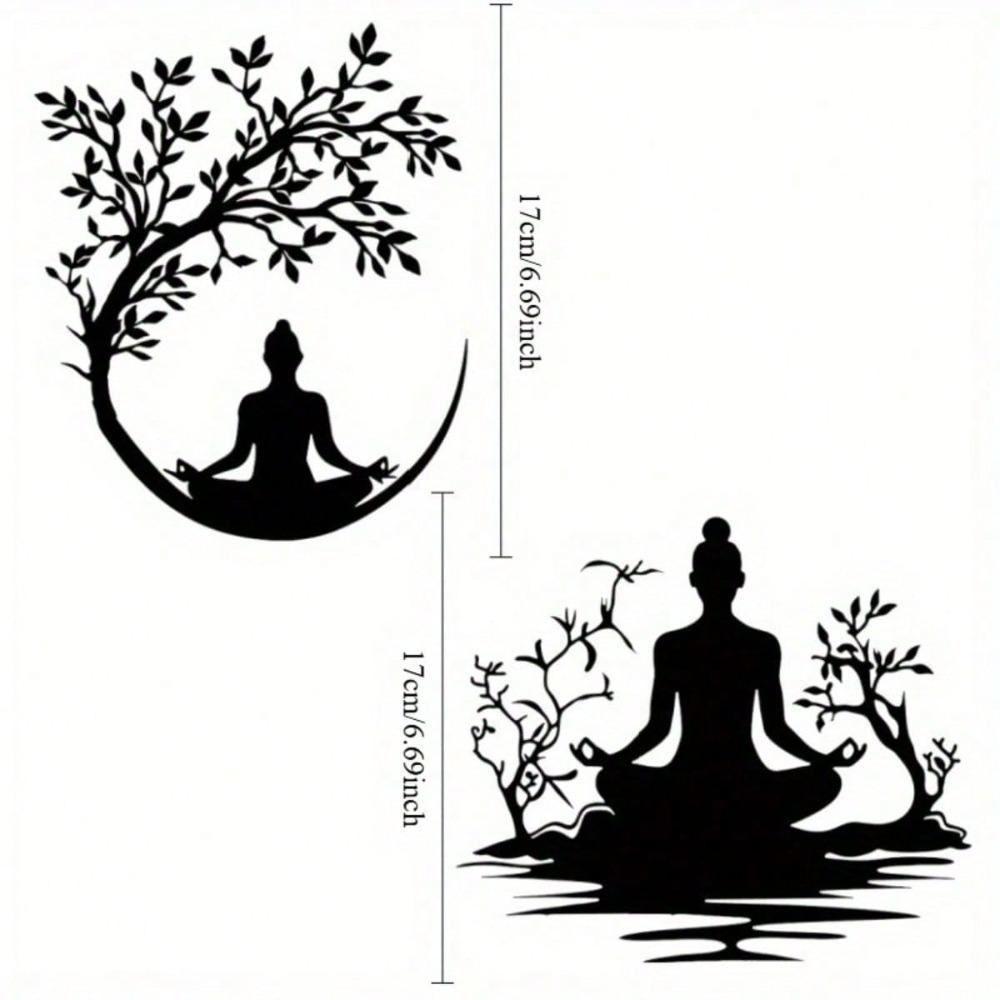 Wall Art Set 2 Meditation Monk Black White Tree Life Crescent Moon разноцветный