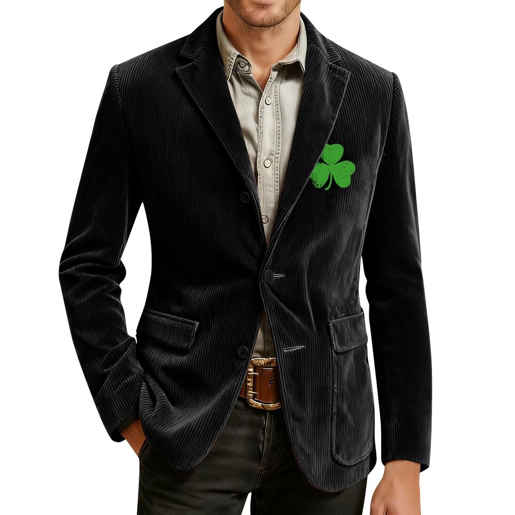 Herren Bedruckter Kord Samt Taschen Anzug Jacke Cardigan Herren Freizeitanzug