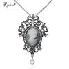 Rinhoo Necklaces & Pendants Jewelry For Women Vintage Cameo Queen Flower Beauty Head Crystal Pendant Necklace Sweater Long Chain