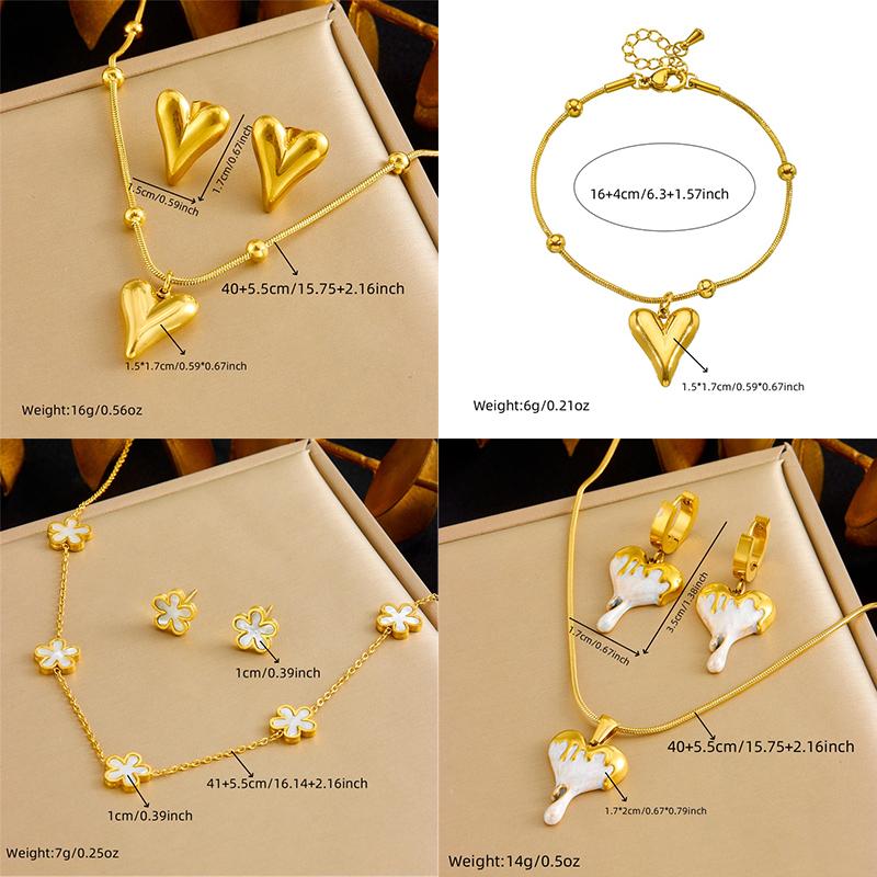 DIEYURO 316L Stainless Steel Simple Elegant Heart Necklace Earrings Bracelet Set Womens New Trend Love Series Jewelry Gift Sets