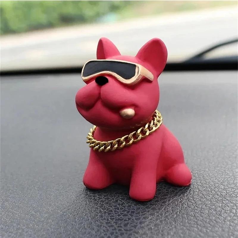 Ornements de Voiture Bouledogue Résistants à l'Usure Sensation Confortable Résine Décoration de Tableau de Bord de Voiture Accessoires de Voiture Décoration Intérieure rouge