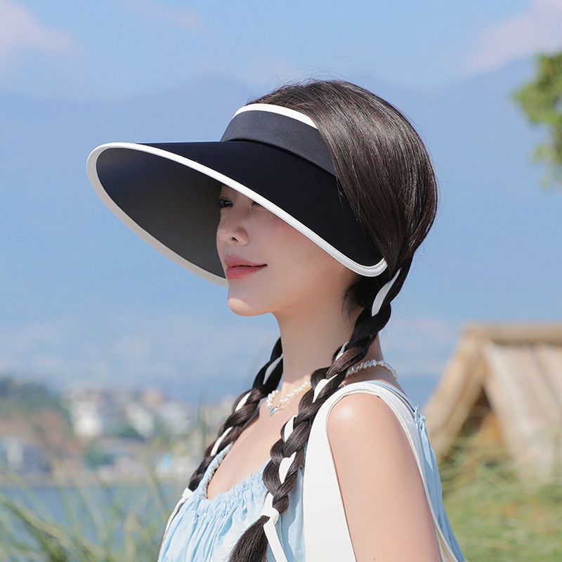 

8538 Sun Shade UV Protection Summer Hat Female Big Brim Air Top Hat Easiest for Match Fashion Bowknot Sun Protection Hat Black