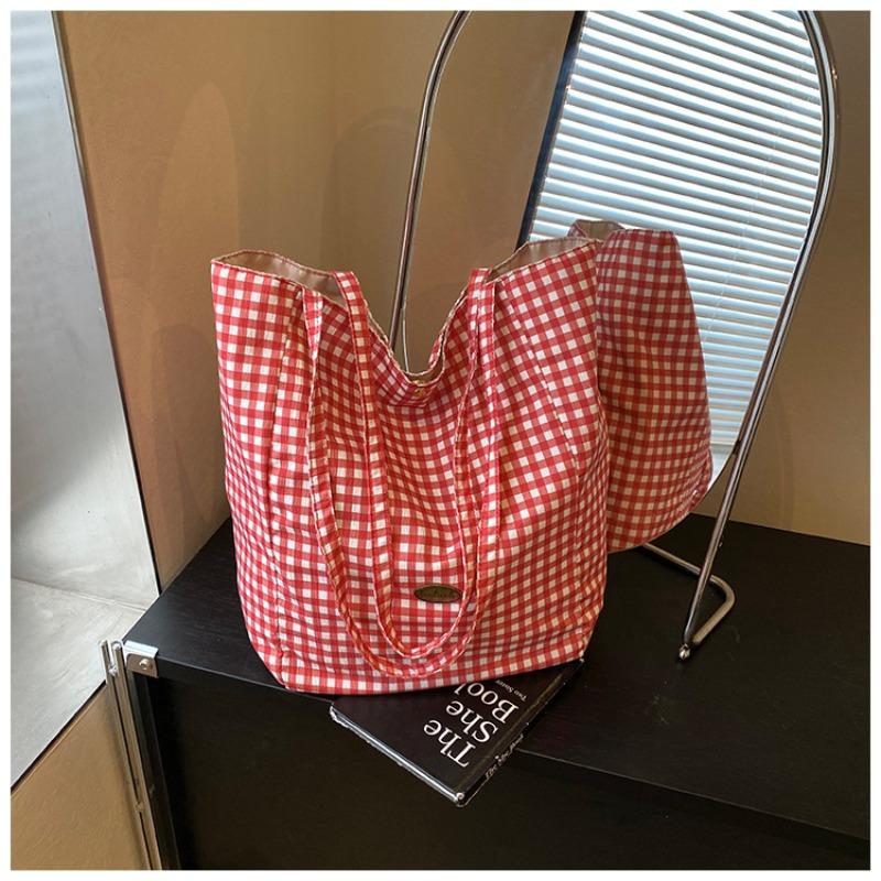 Karierte Canvas-Tasche Lazy Style neue Tasche mit großer Kapazität Damen Freizeit College-Student Tragetasche