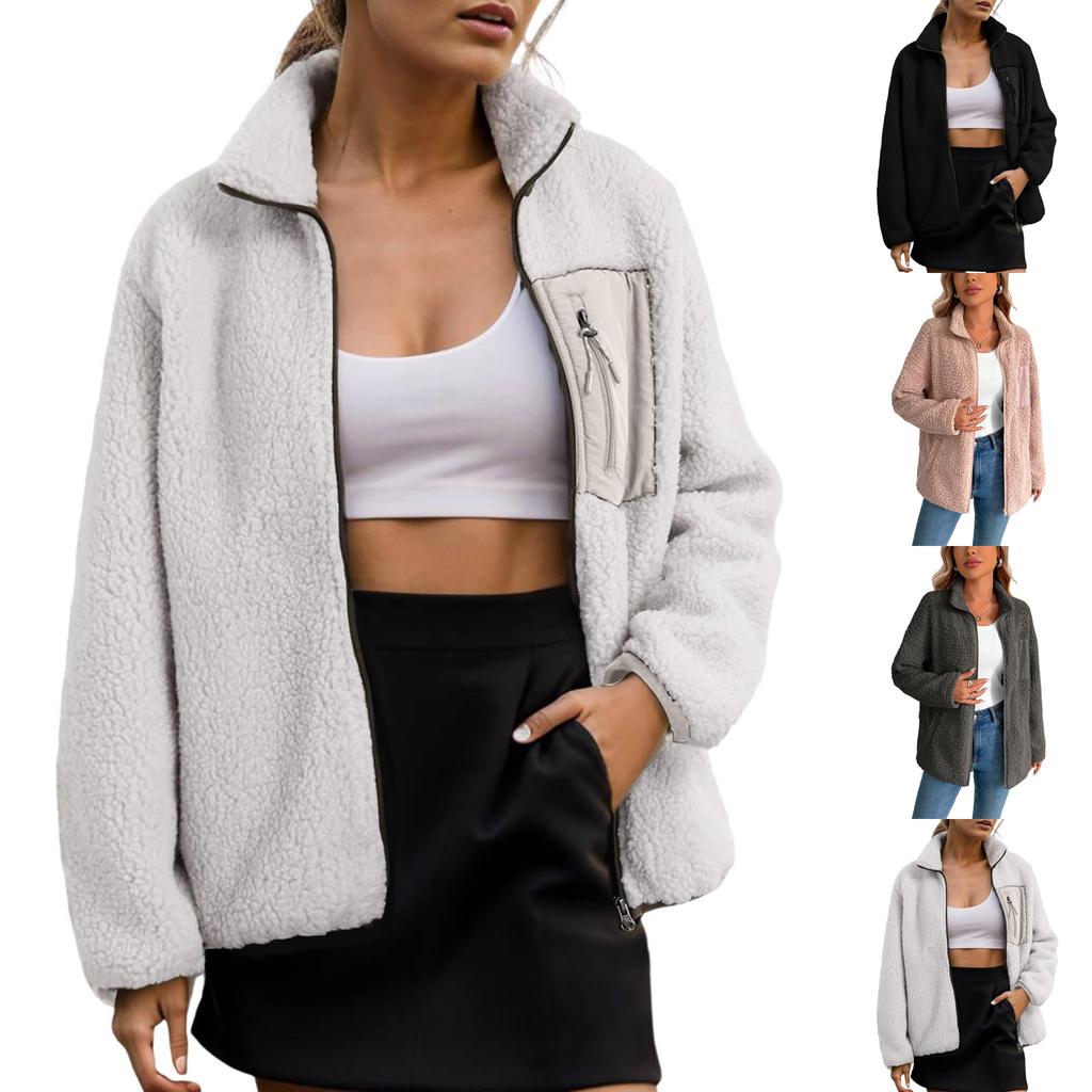 Loose Fit Shearling Patchwork Casual Versatile Jacket Coat Outerwear for Everyday Wear