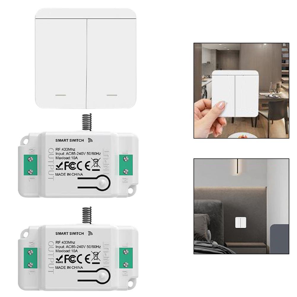 Wireless Light Switch Remote Control Switch Kit RF 2-Gang Switch And 2 Receivers Smart Outlets Wall Switches Electrical Supplies
