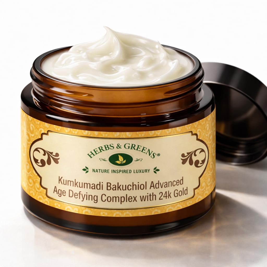 

Herbs & Greens Kumkumadi Gold Bakuchiol Ceramides & Peptides Anti Aging Face Cream with 24k Gold & Pearl Ext | Youthful Radiance | Strengthen s C