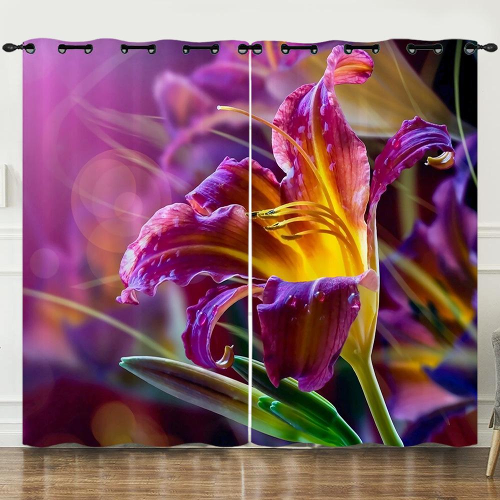 Floare Perdea Floare Lavandă Violetă Imprimare Digitală 3D Perdea Blackout Perforată