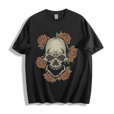 Elegantes Rosen-Totenkopf-T-Shirt Herren Damen Tees Top - Vintage Floral und Totenkopf Design Unisex Tee