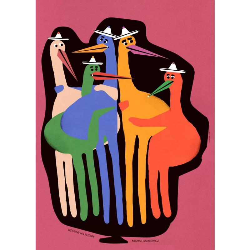 Original Polish Funny Abstract Animal Retro Poster Canvas Printing World Cat Day Dog Storks Wall Art Club Room Home Bar Decor