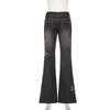 Women's Retro Low-Waist Flared Jeans with Floral Embroidery