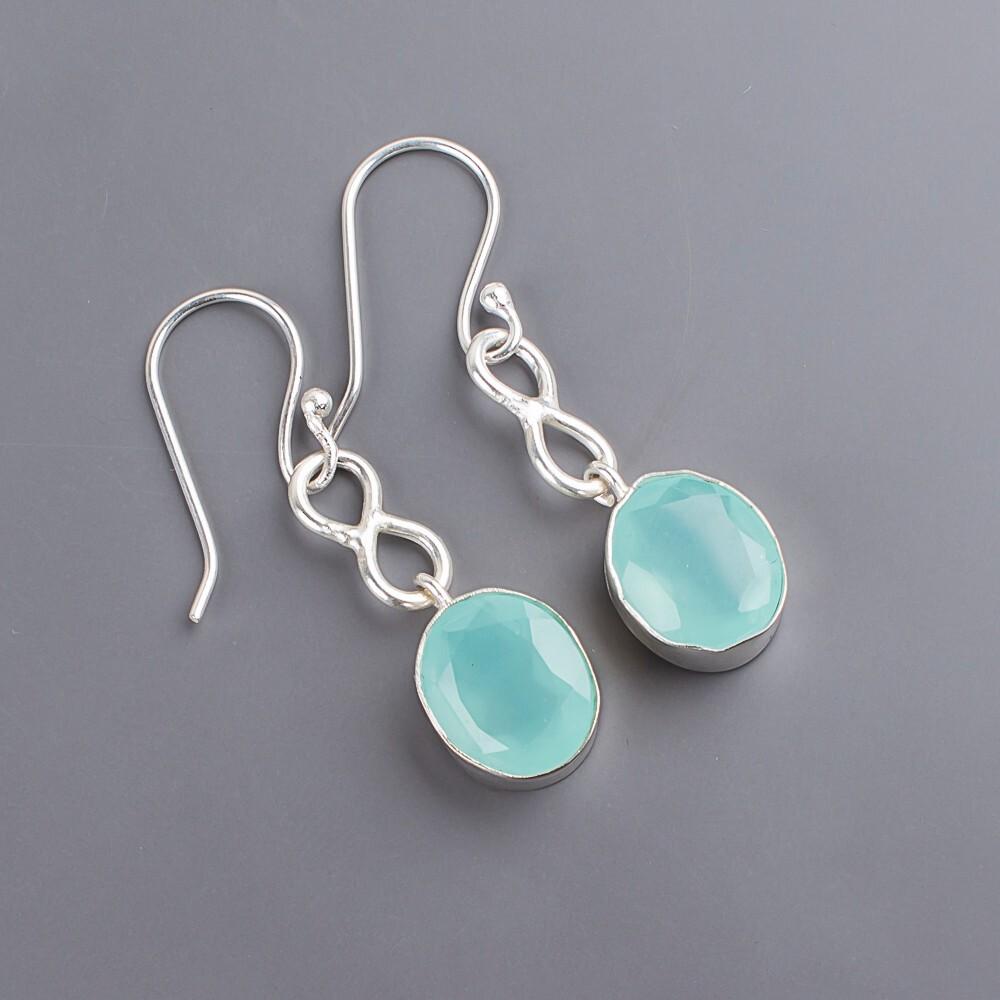 Aqua Chalcedony Gemstone 925 Sterling Silver Handmade Jewelry Earrings 1.60" EE-12-14