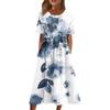 Damen-Freizeitkleider, bedruckte Kleider, Sommerkleider, bedruckt, plissiert, Rundhals-Midi-Kleider, Basic, klassisch, Outdoor, täglich, kurzärmelig, lockere Kleider