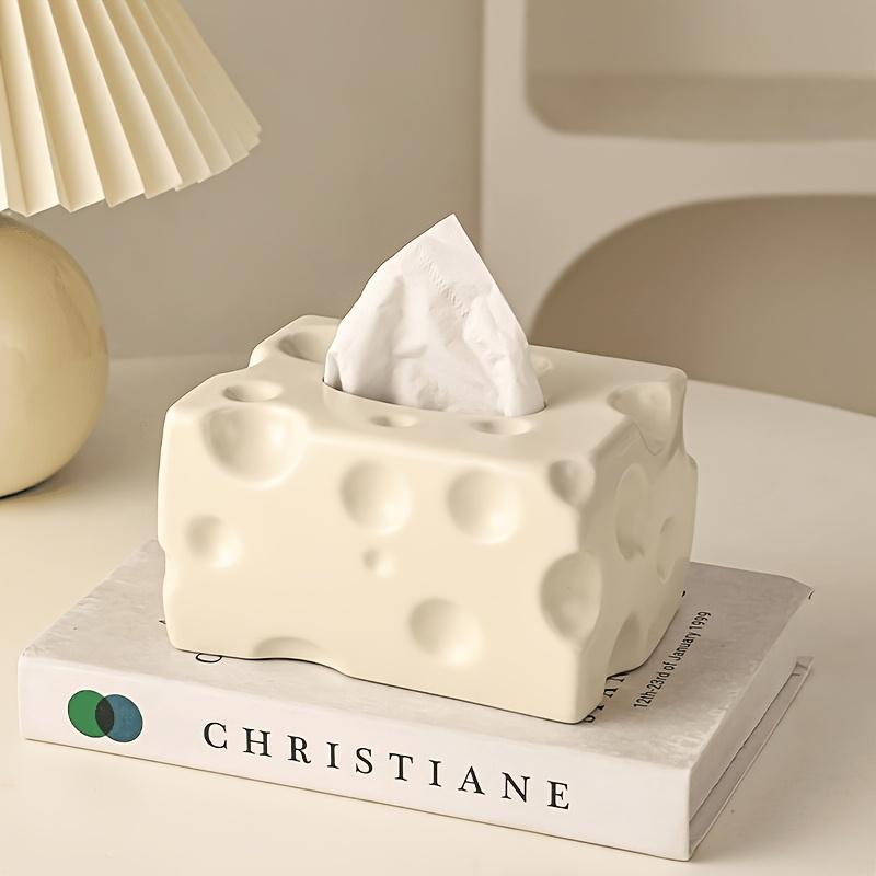 Cheese Shaped Tissue Box Holder Playful White, Yellow Cream Designs, Plastic Material, Perfect for Living Room Decor